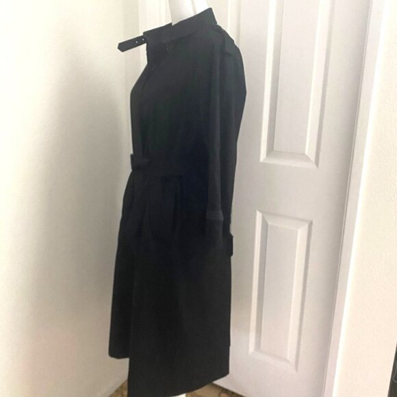 Miss Adone by Sanyo Vintage Black Trenchcoat Buckle Belt Epaulets Rain Size Sm - Picture 5 of 12